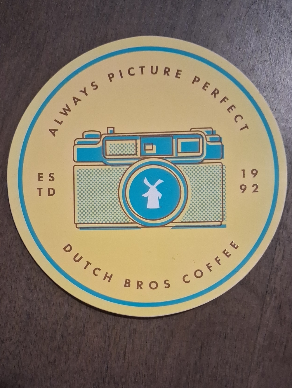 Dutch Bros Yellow and Teal Camera Graphic Sticker